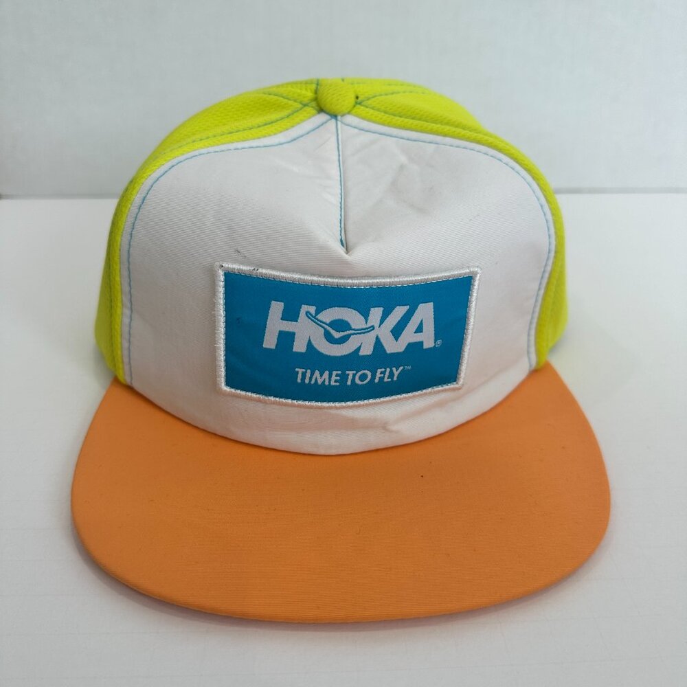 Hoka One Time to Fly Color Block Running Strapback Lightweight Neon Hat